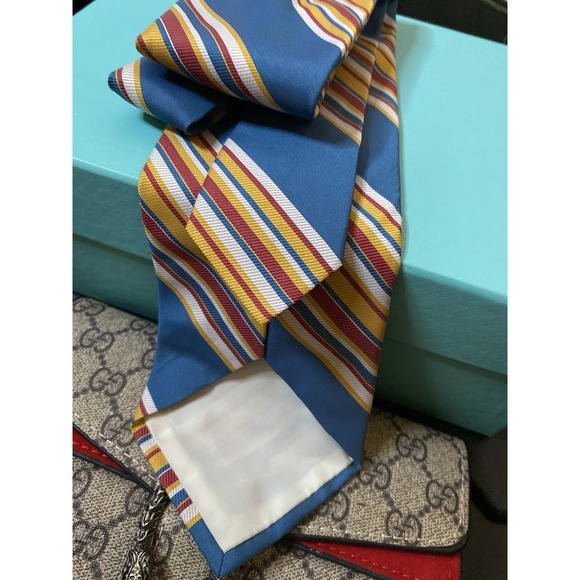 Wembley Men's 100% Silk Striped Neck Tie‎ Blue Multi 4" x 59" - Picture 4 of 4